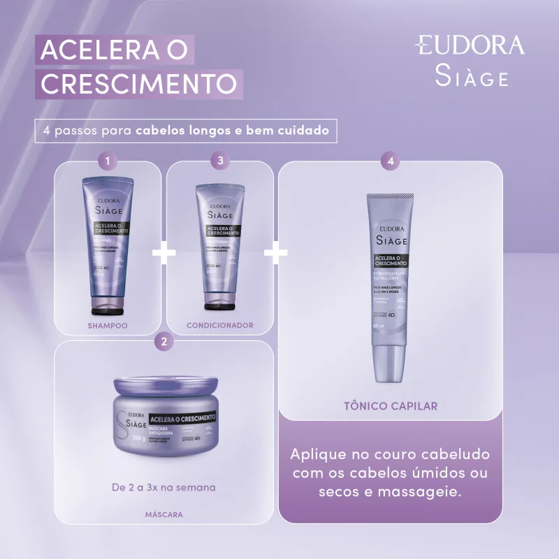 Combo Siàge Acelera o Crescimento: Shampoo 250ml + Máscara Capilar 250g + Condicionador 200ml - Imagem 3