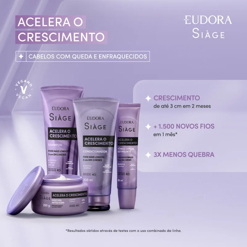 Combo Siàge Acelera o Crescimento: Shampoo 250ml + Máscara Capilar 250g + Condicionador 200ml - Imagem 2