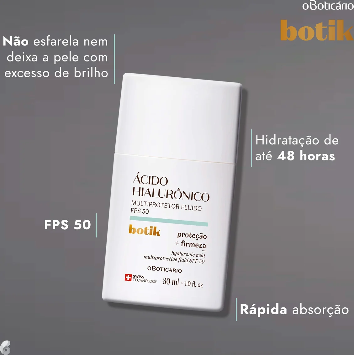 Multiprotetor Fluído Botik Ácido Hialurônico FPS50 30ml - Imagem 2