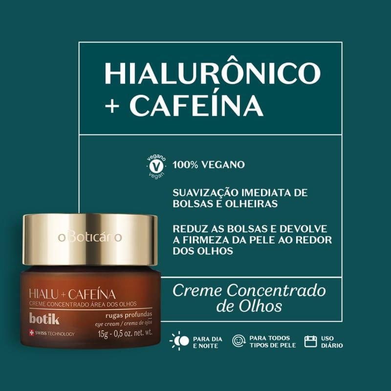 Creme Concentrado para Área dos Olhos Ácido Hialurônico e Cafeína Botik 15g - Imagem 2