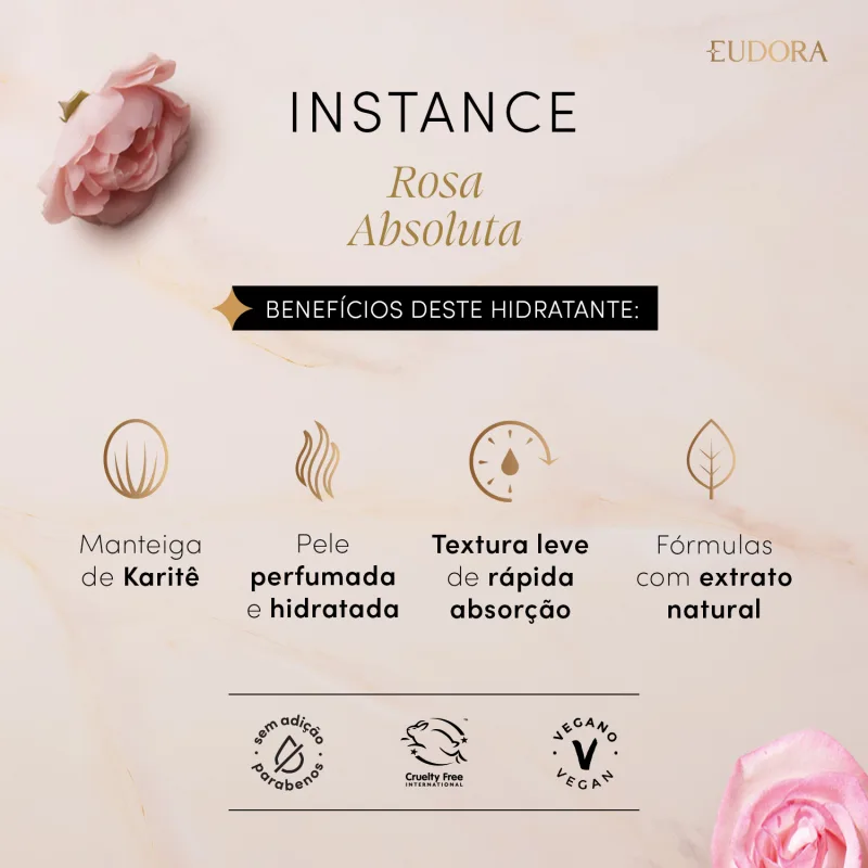 Creme Hidratante Desodorante Corporal Instance Rosa Absoluta 400ml - Imagem 2