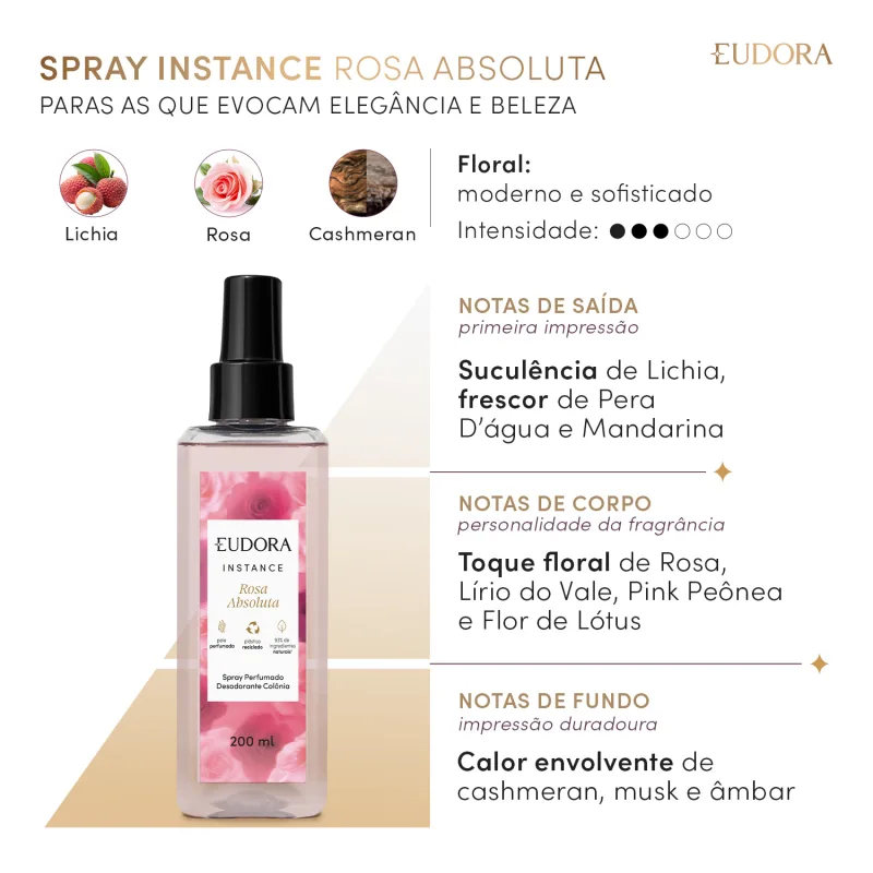Spray Perfumado Desodorante Colônia Instance Rosa Absoluta 200ml - Imagem 2