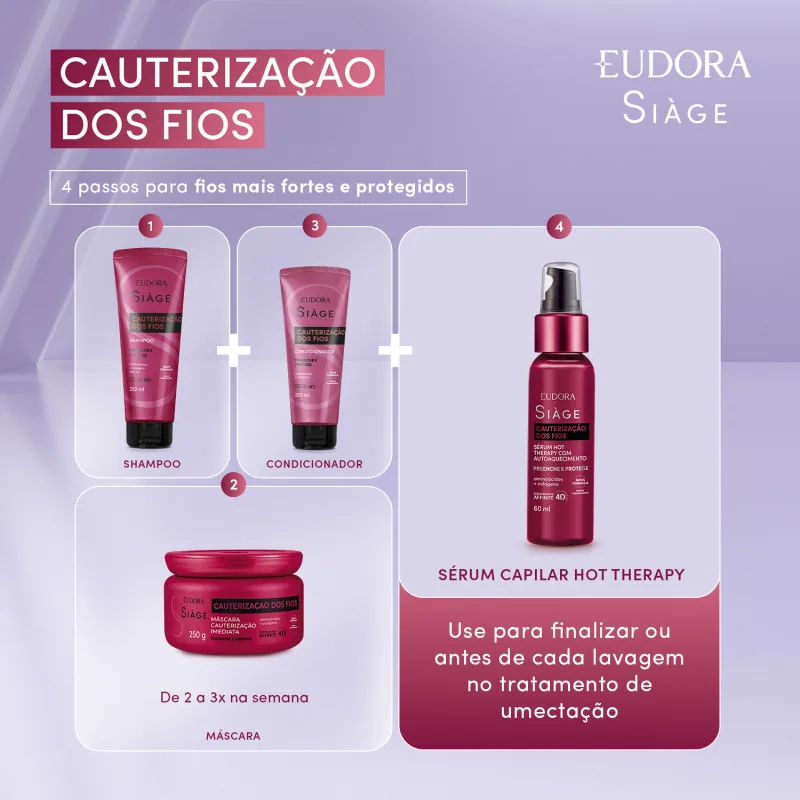 Combo Siàge Cauterização dos Fios (4 itens): Shampoo + Condicionador + Serum + Mascara - Imagem 3