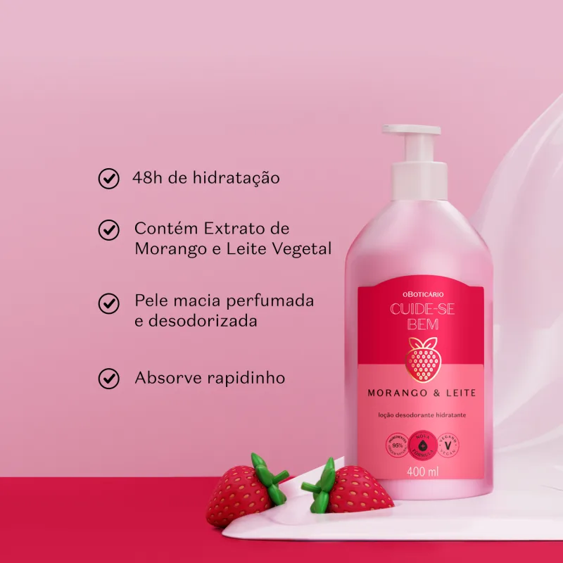 Loção Hidratante Desodorante Corporal Cuide-se Bem Morango e Leite 400ml - Imagem 2