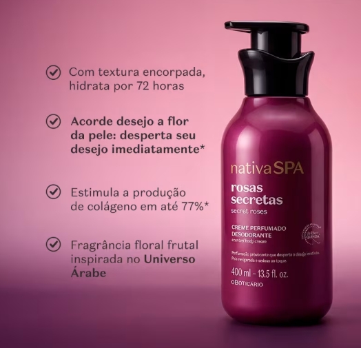 Creme Perfumado Desodorante Corporal Rosas Secretas 400ml - Imagem 2