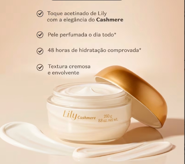 Creme Acetinado Hidratante Desodorante Corporal Lily Cashmere 250g - Imagem 2